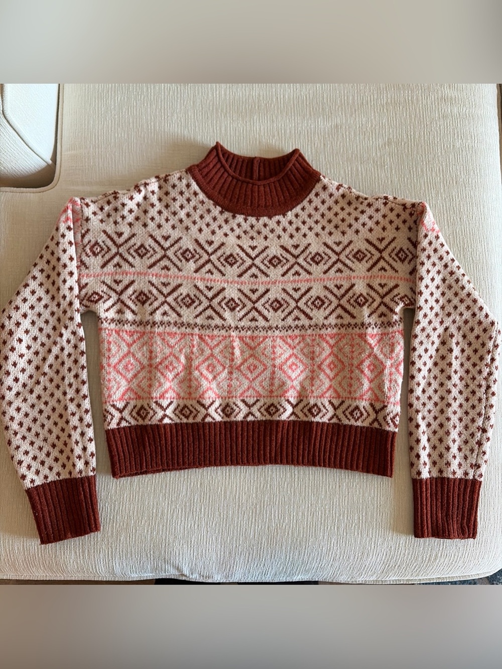 American Eagle Women's Mock Neck Tan Icelandic Sweater, XS